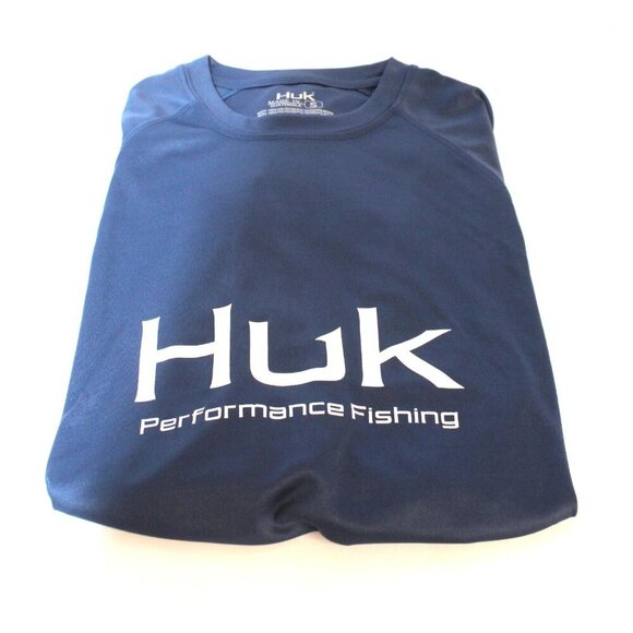Huk Shirt Mens Performance Fishing SM Icon X Long Sleeve Navy Rash Guard Summer - Picture 8 of 8